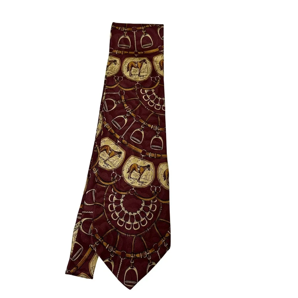 Hathaway Mens Silk Necktie Burgundy Equestrian Horse Stirrup Made in USA